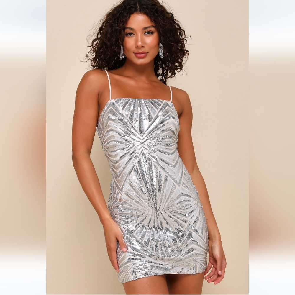 Lulu's Lost in Your Eyes silver sequin bodycon mini dress. Like new.